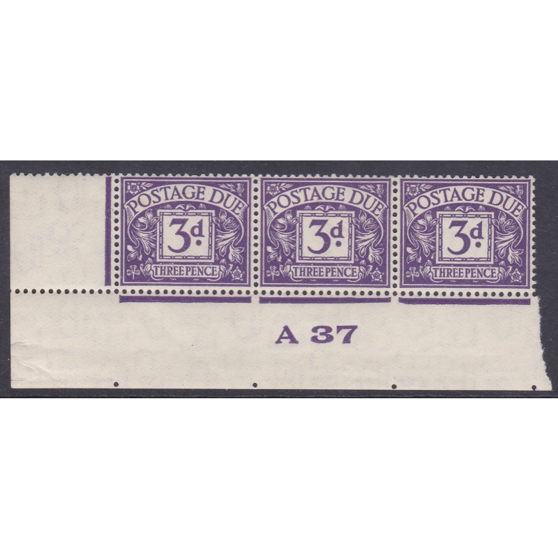 D22 3d Edward VIII Postage due Control strip of 3 A 37  UNMOUNTED MINT