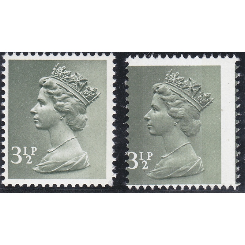 3p Decimal Machin FCP PVA 2 bands Colour Error Brownish Olive U M (E-W)