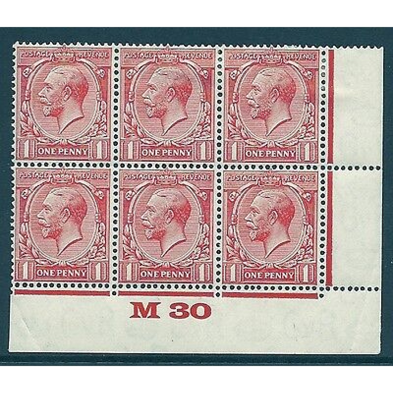 1d Scarlet Block Cypher Control M30 imperf MOUNTED MINT to top stamps