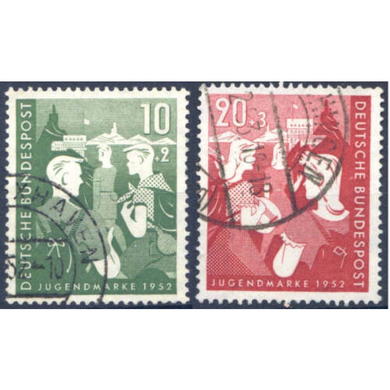 West Germany SG1080 1 10pf + 2pf Green  20pf + 3pf Scarlet