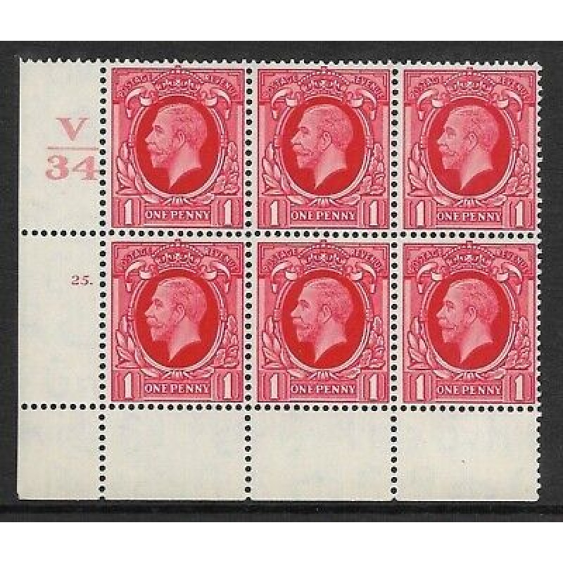 1934 1d Photogravure cyl V34 25 Dot Perf 2A(P P) block of 6 UNMOUNTED MINT