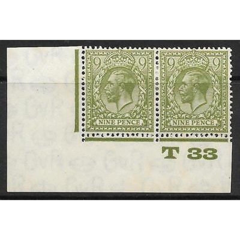 N43(4) 9d Olive Yellow Green Block Cypher Control T33 imperf pair MOUNTED MINT