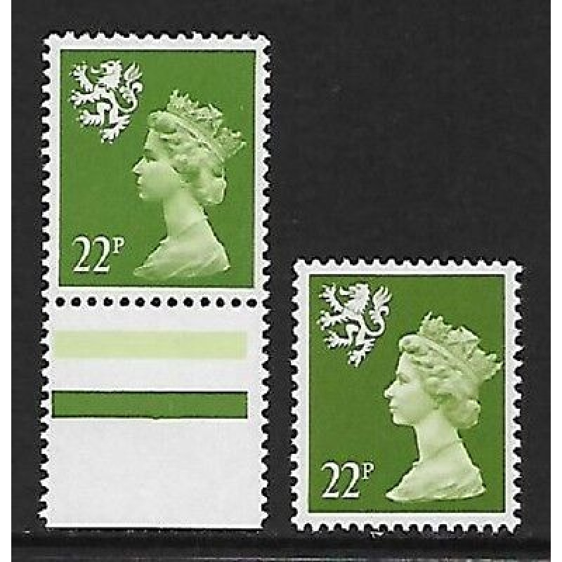 Scotland 1985 S48ea 22p Yellow Green Type II with Type I UNMOUNTED MINT