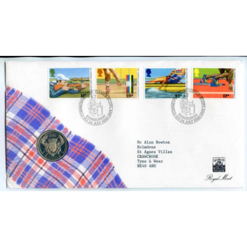 Royal Mint Coin Cover-1986 Commonwealth Games With BU 2 Commemorative Coi