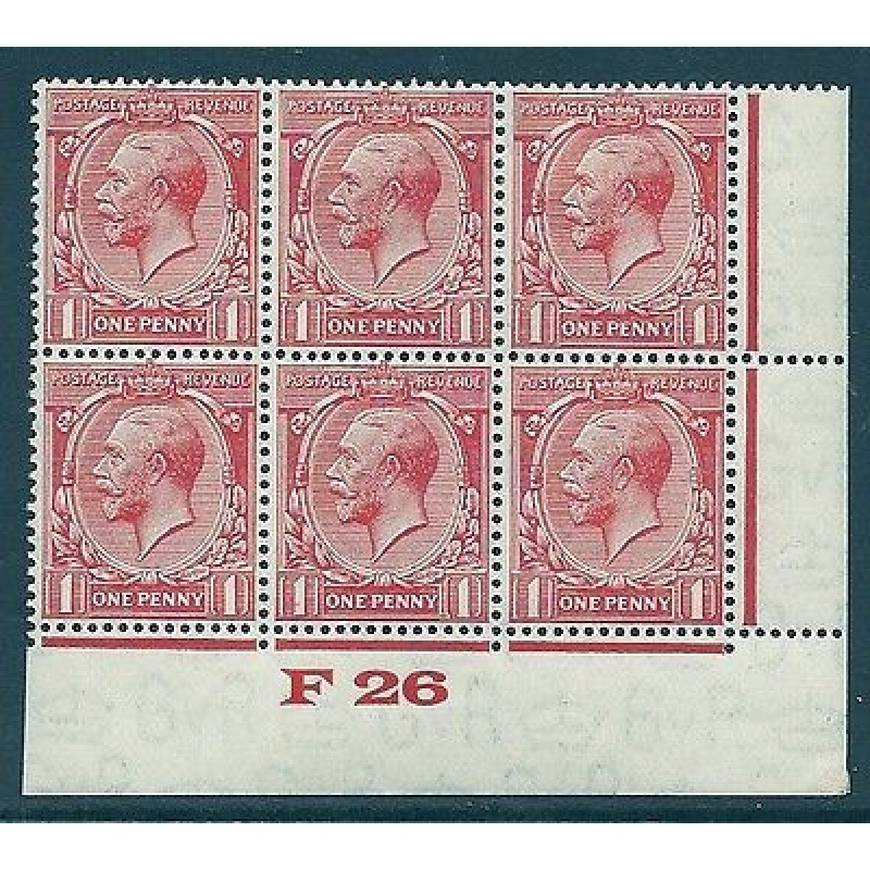 1d Scarlet Block Cypher Control F26 imperf MOUNTED MINT to top 2 stamps