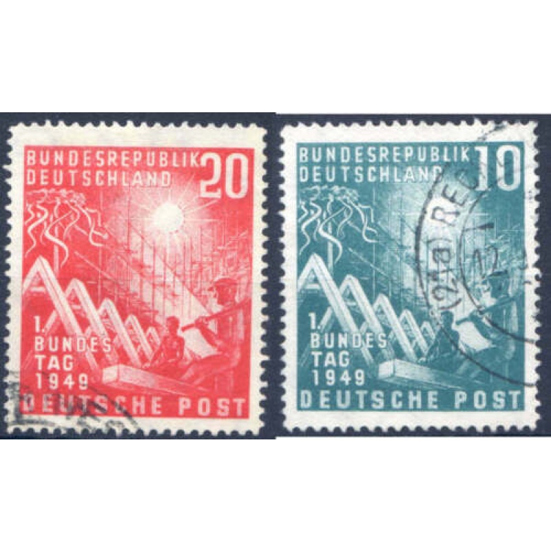 West Germany SG1033 4 10pf Blue Green + 20pf Carmine Red