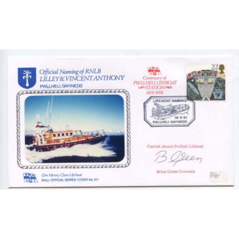 GB 1991 RNLI Signed Cover RNLB Lilley  Vincent Anthony Gwynedd No 201