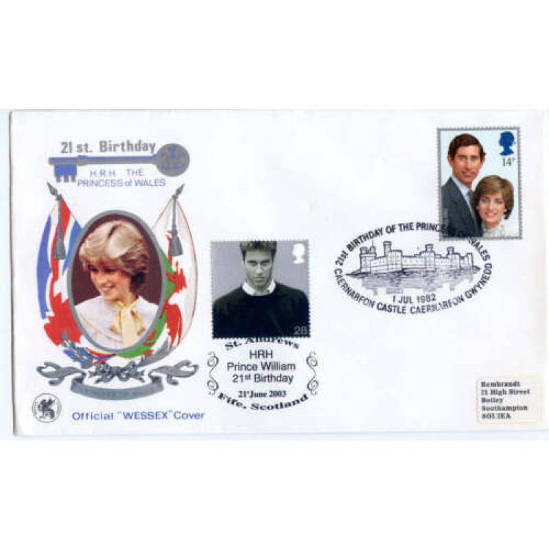 Double Dated Wessex Royal Birth FDC Jun 82 and 21st Birthday Jun 2003