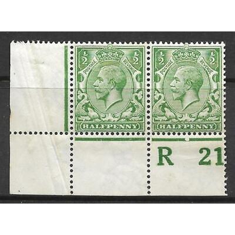 N14(6) d Bright Green Control R21 perf pair MOUNTED MINT left stamp