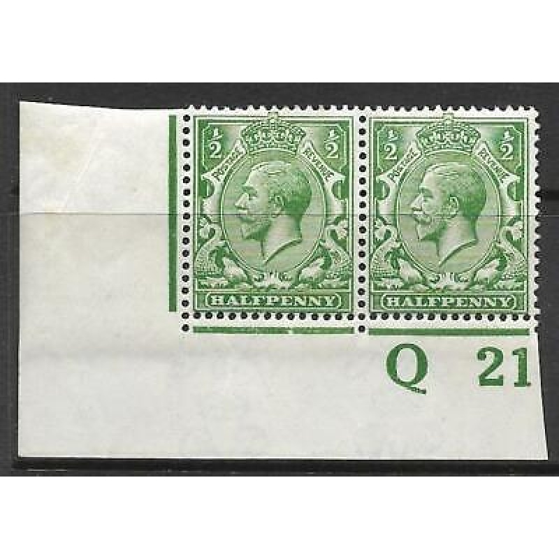 N14(1) d Green Control Q21 Imperf pair MOUNTED MINT left stamp