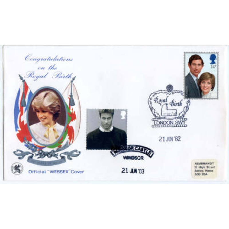 Double Dated Wessex Royal Birth FDC Jun 82 and 21st Birthday Jun 2003