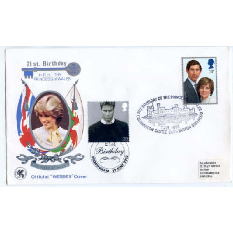 Double Dated Wessex Royal Birth FDC Jun 82 and 21st Birthday Jun 2003