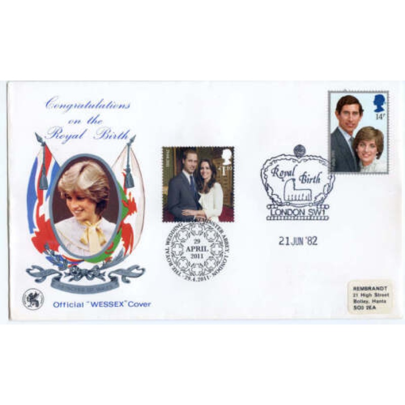 Double Dated Wessex Royal Birth FDC Jun 82 and Wedding Apr 2011