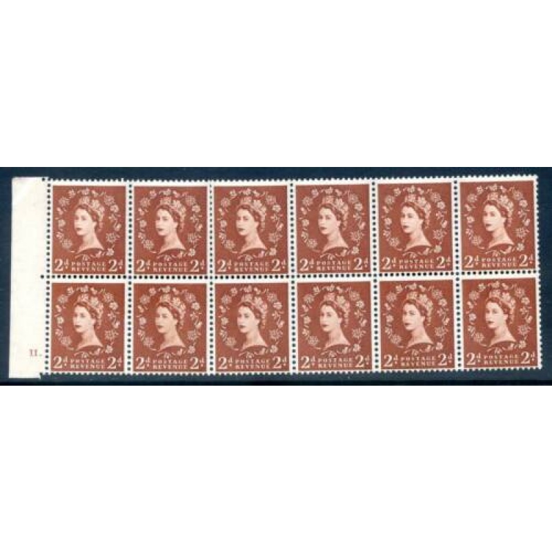 GB 2d Light Red Brown SG543b Unmounted Block 12 S38f Flaw