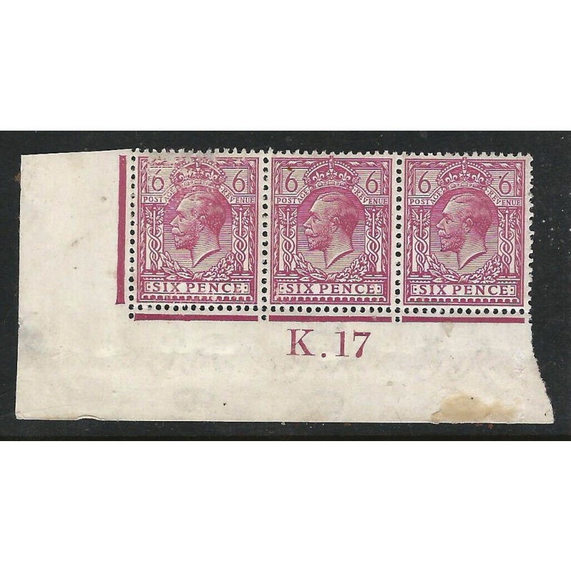 KGV - N26 (7) 6d Rosy Mauve Control K. 17 MNH see scans