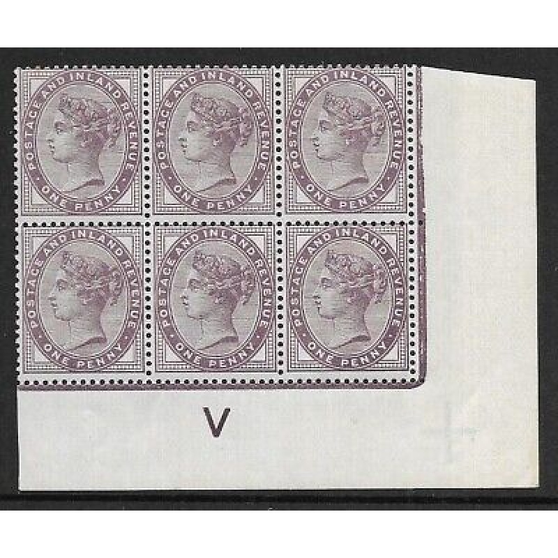 1d lilac control V Imperf Block of 6 - with marginal rule UNMOUNTED MINT