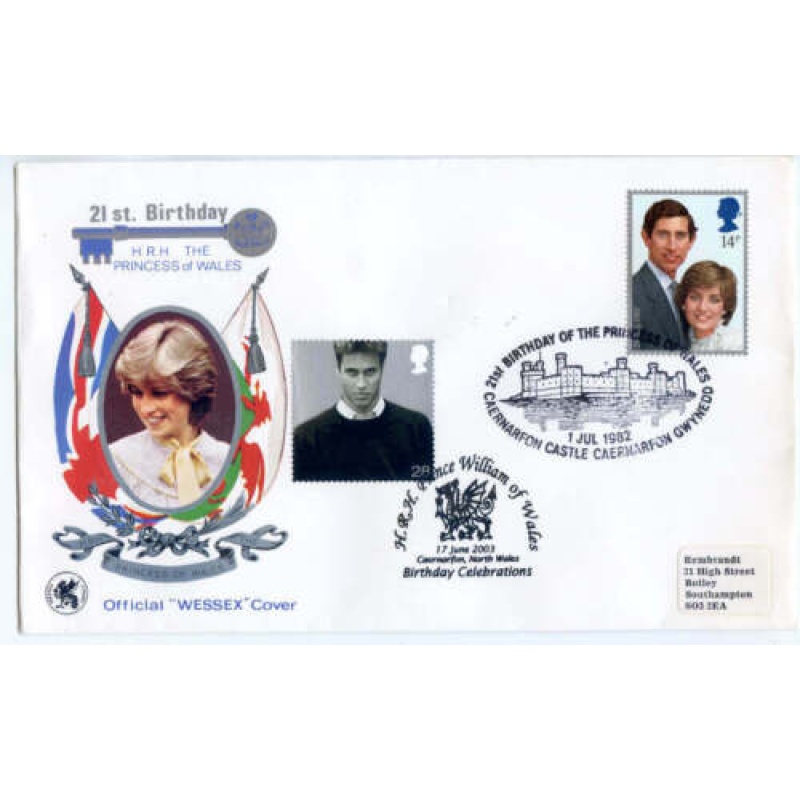 Double Dated Wessex Royal Birth FDC Jun 82 and 21st Birthday Jun 2003