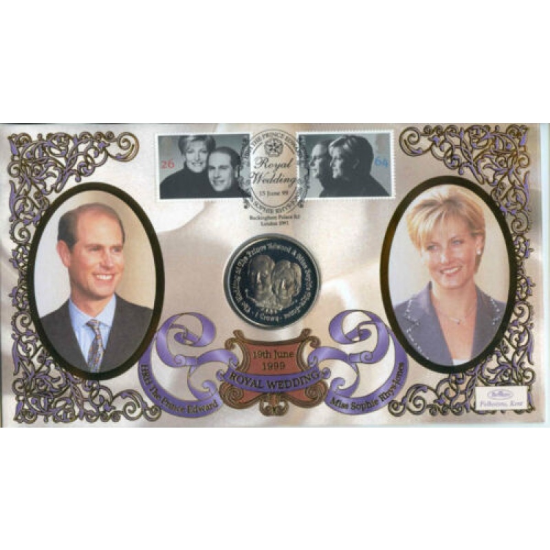 1999 Benham Royal Wedding Coin Cover with Gibraltar 1 Crown Coin