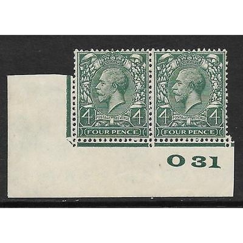 4d Green Block Cypher Control O31 imperf MOUNTED MINT in margin only