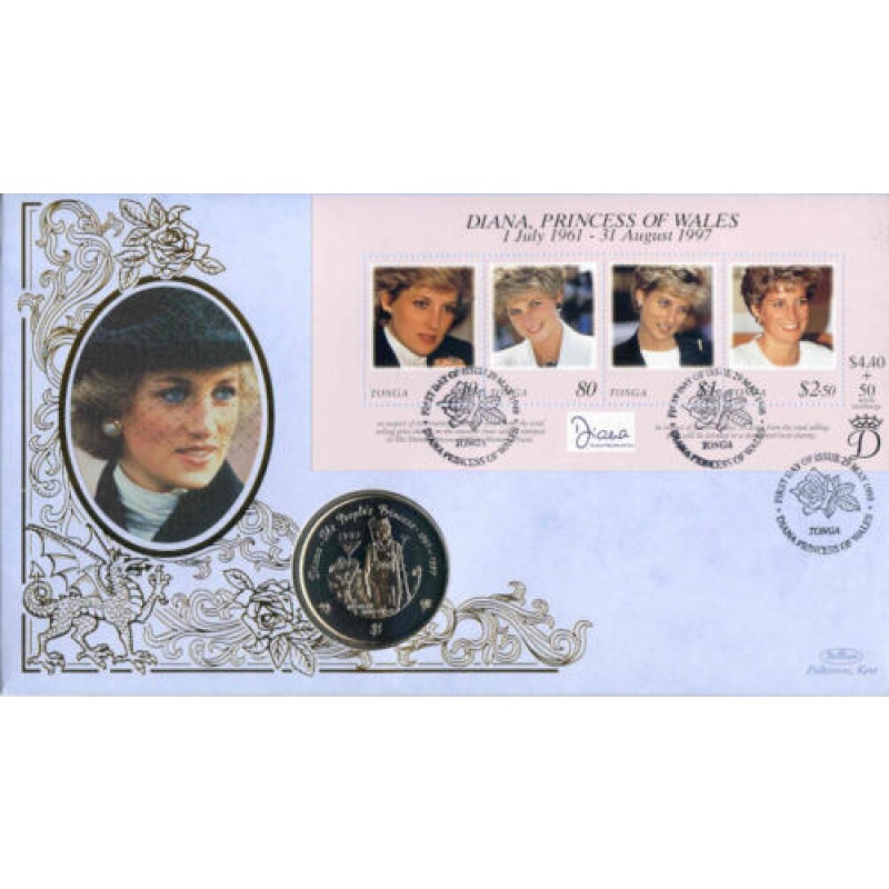 1998 Benham Diana Princess of Wales Coin Cover with Liberia  Coin