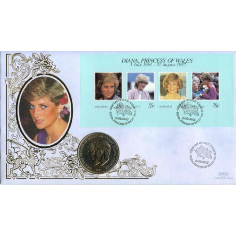 1998 Benham Diana Princess of Wales Coin Cover with Charles and Dianna Crown