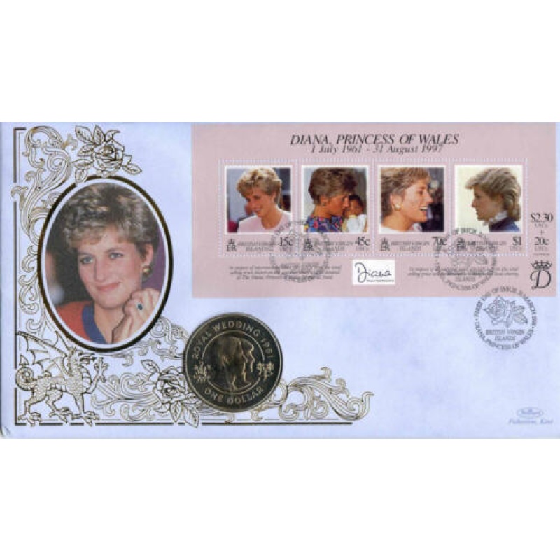 1998 Benham Diana Princess of Wales Coin Cover with Bermuda  Coin Coin