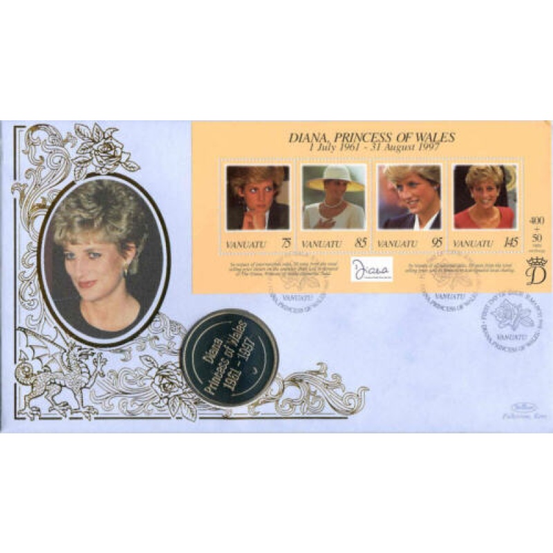 1998 Benham Diana Princess of Wales Coin Cover with Lady Dianna Spencer Coin