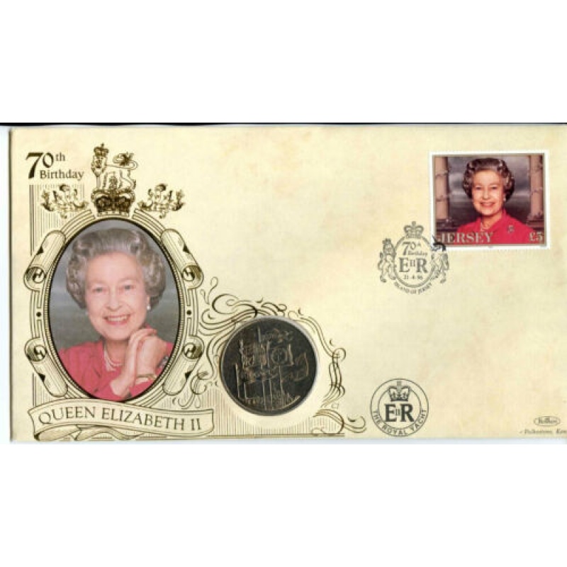 2000 Benham Queen Elizabeth 70th Birthday Coin Cover with 5 Coin