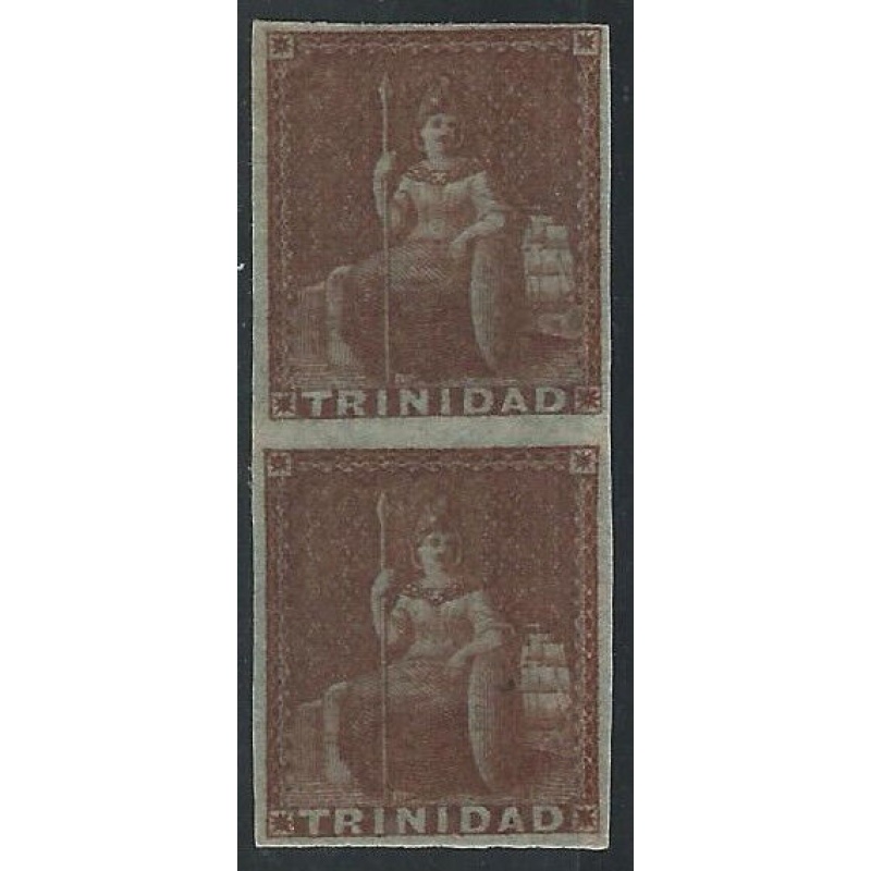 Trinidad Sg 2 - 1851-5 - 1d purple-brown imperf strip of 2 MM