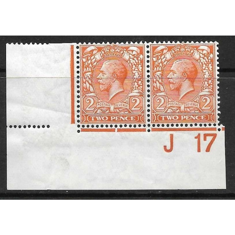 N19(5) 2d Orange Royal Cypher Control J 17 imperf pair UNMOUNTED MINT