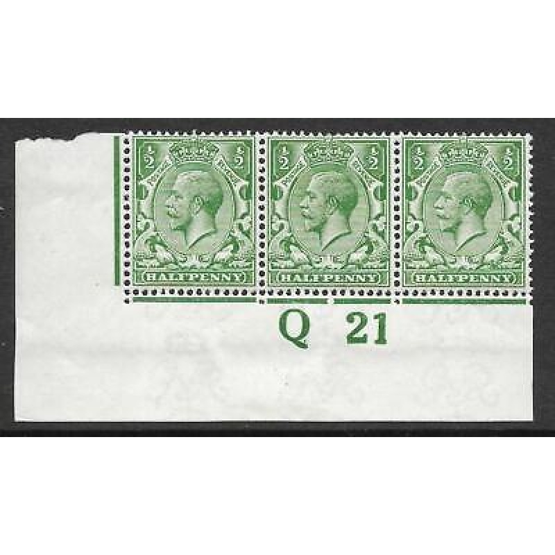 N14(7) d Deep Bright Green Control Q 21 imperf strip of 3 MOUNTED MINT