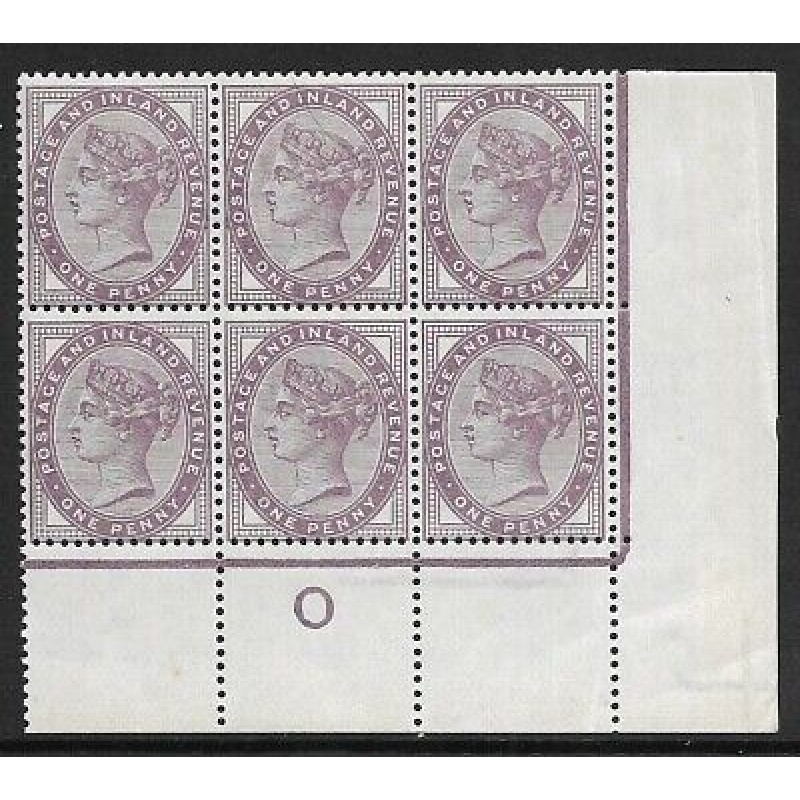 1d lilac control O perf Block of 6 - with marginal rule UNMOUNTED MINT