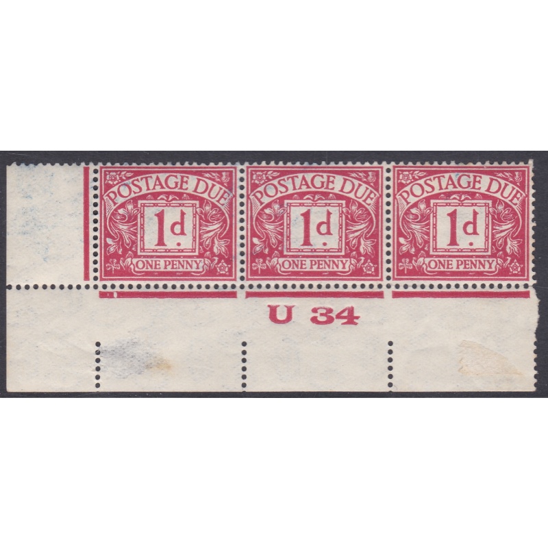 D11 1d Harrison Printings Postage due U34 imperf Strip of 3 Unmounted Mint