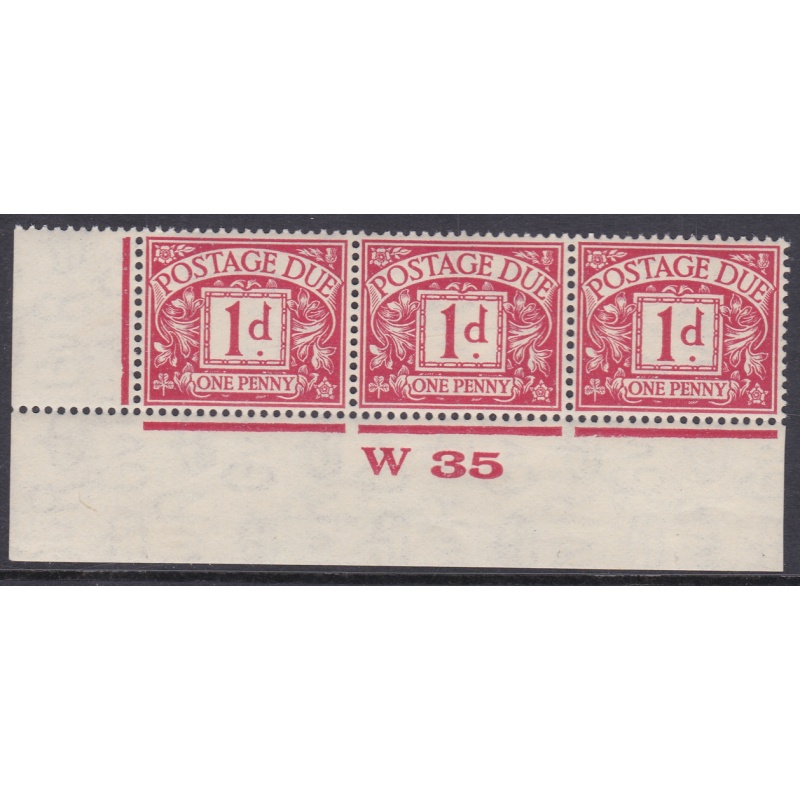 D11 1d Harrison Printings Postage due W35 Imperf Strip of 3 Unounted Mint