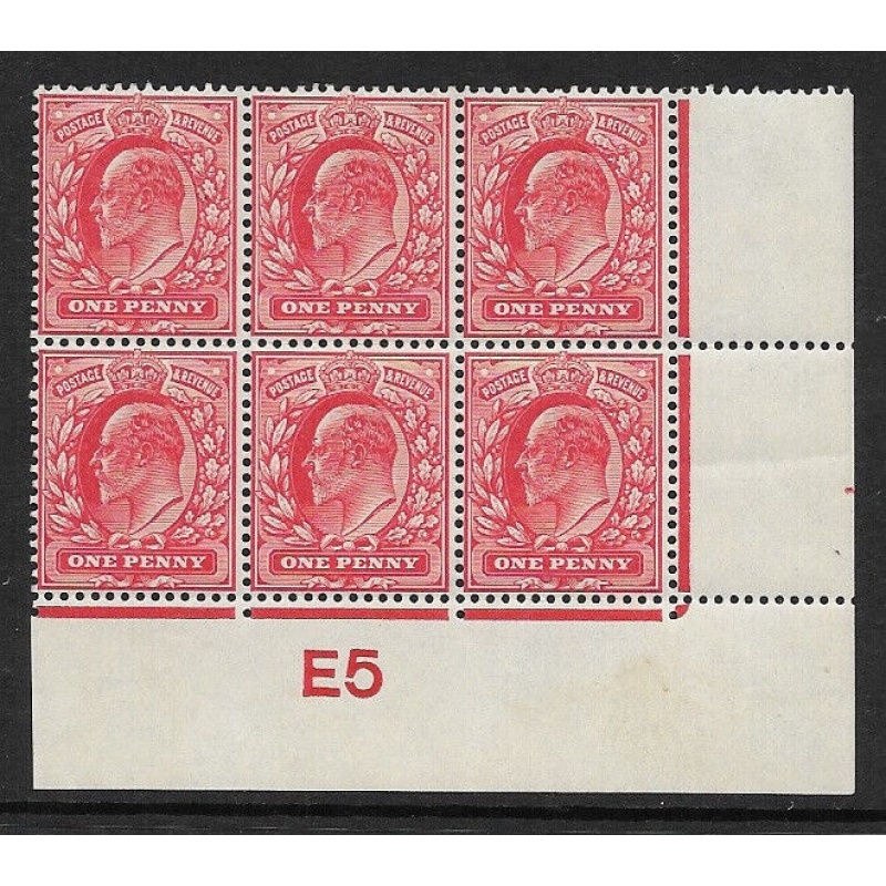 M5(1) 1d Scarlet EDVII De La Rue control E5 Imperf MOUNTED MINT