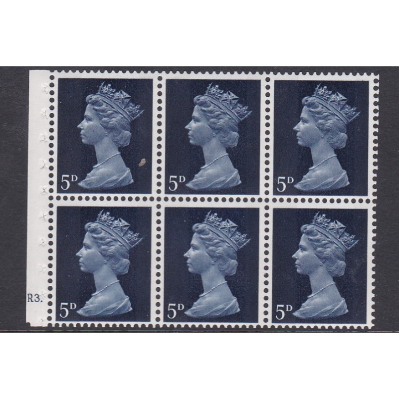 UB19 5d Pre-decimal Machin Booklet pane R3 dot UNMOUNTED MINT MNH