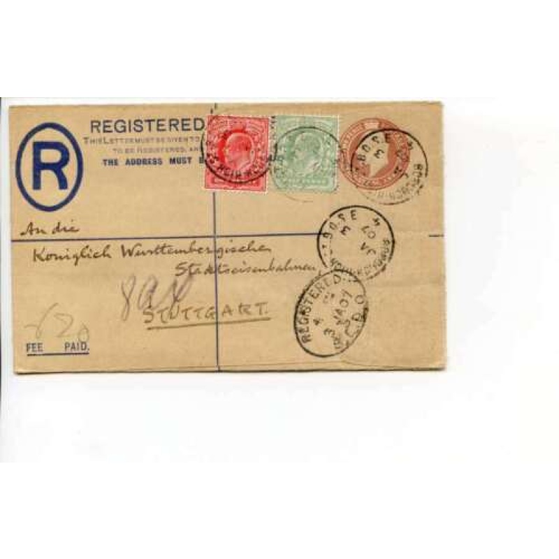 Uprated Registered Envelope (RP24) Size F To Stuttgart