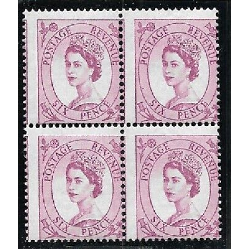 S107 6d Wilding multi crown cream variety - misperf blk of 4 UNMOUNTED MINT