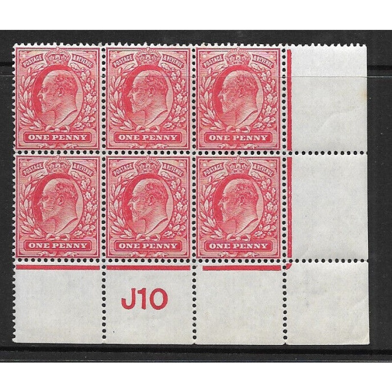 M5(1) 1d Scarlet Control J10 perf type V2 block of 6 UNMOUNTED MINT