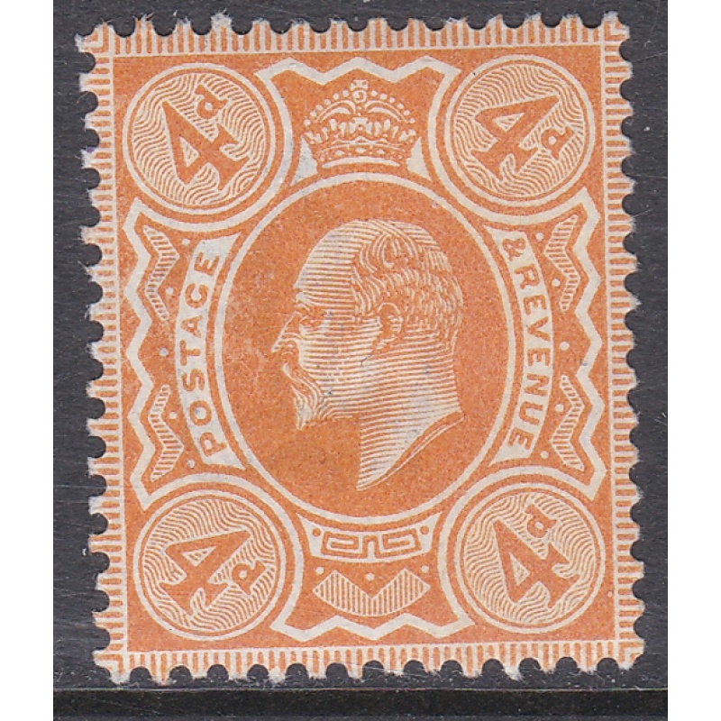 Edward VII Sg 241 M25(3) 4d Orange red De La Rue UNMOUNTED MINT