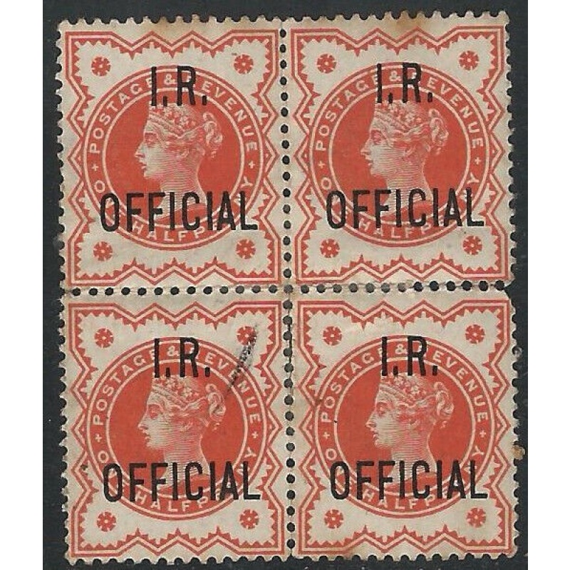 GB Qv - Sg O13 - d Vermilion I.R. Official Blk x 4 MM Faults