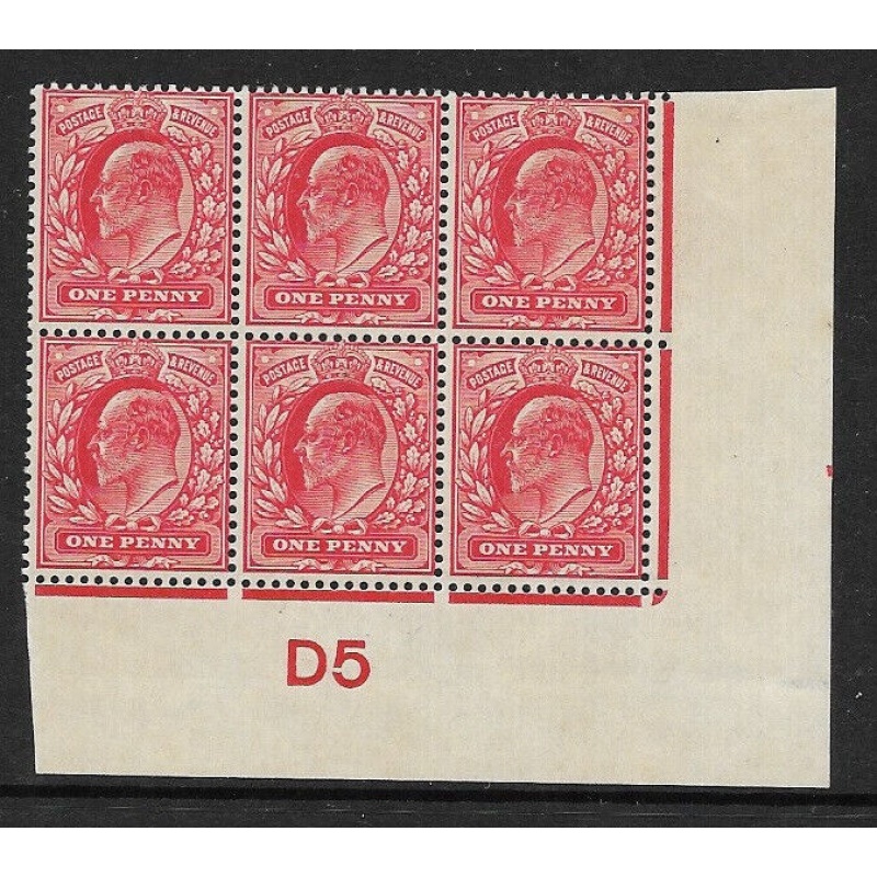 M5(1) 1d Scarlet EDVII De La Rue control D5 Imperf UNMOUNTED MINT