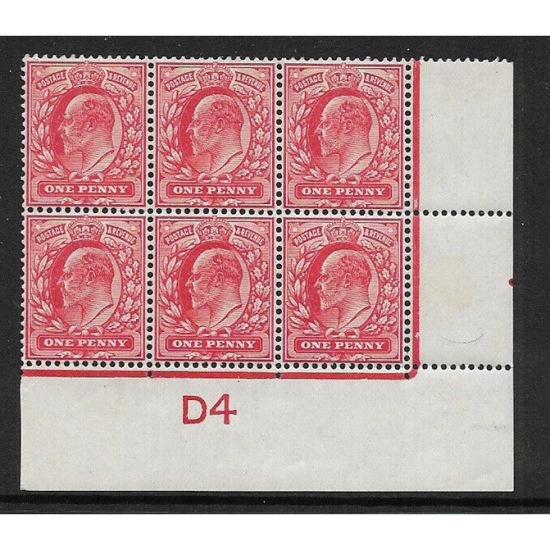 M5(1) 1d Scarlet EDVII De La Rue control D4 Imperf UNMOUNTED MINT