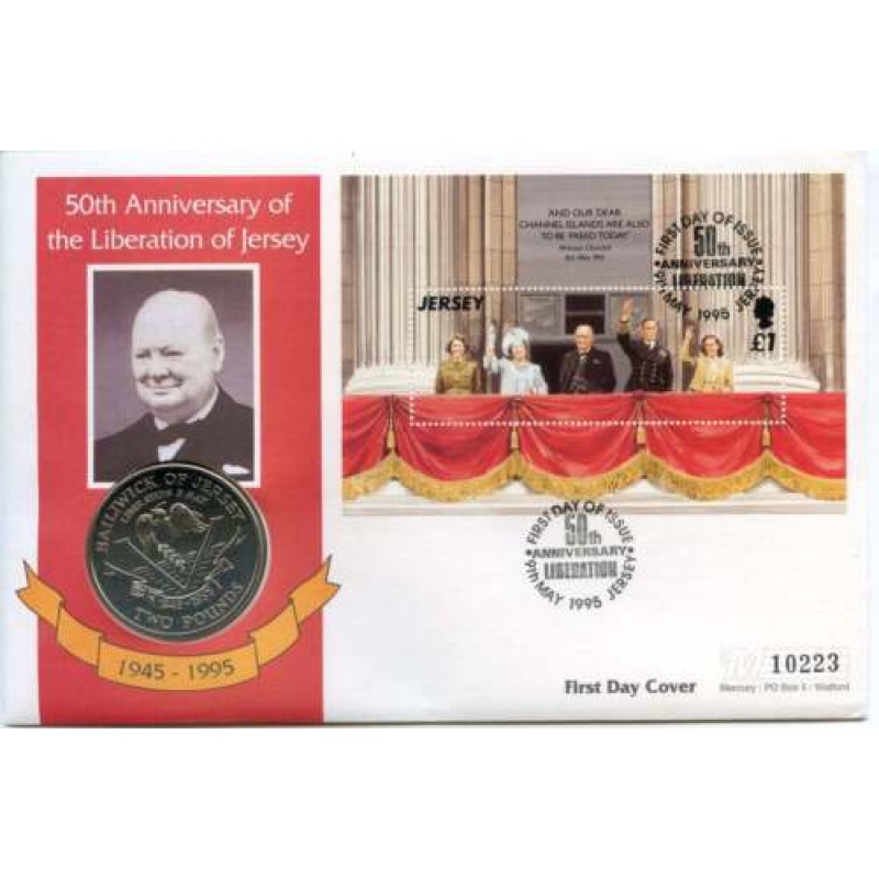 1995 Jersey Cover with 2 Coin  50th Anniversary Liberation of Jersey