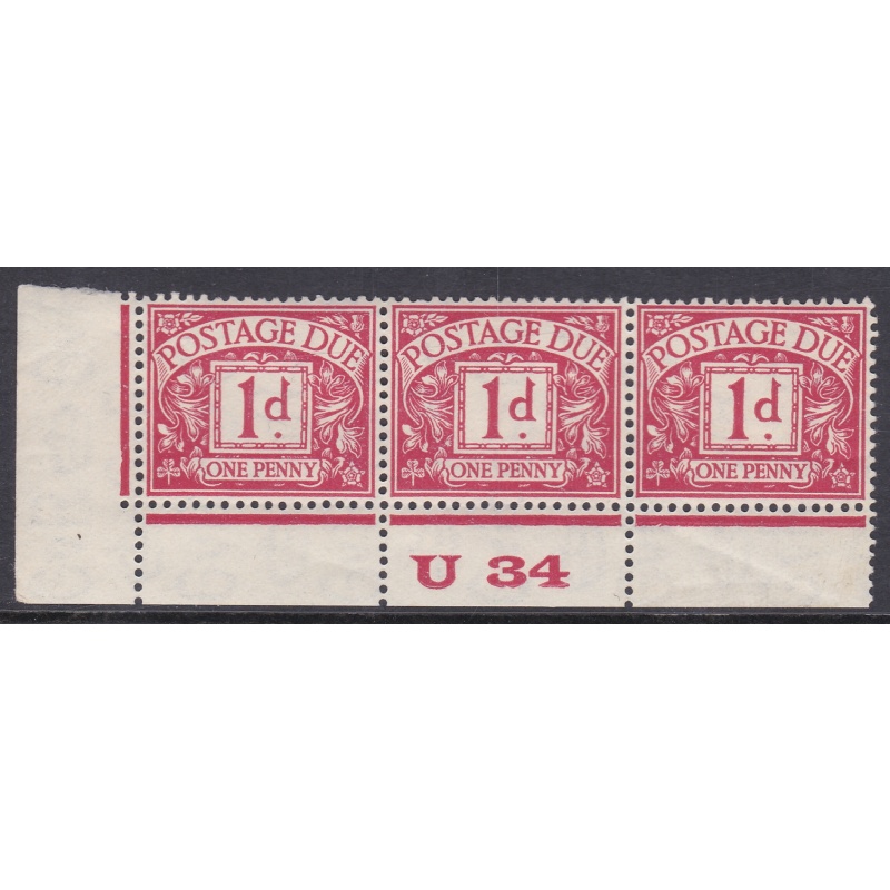 D11 1d Harrison Printings Postage due U34 perf Strip of 3 Unounted Mint