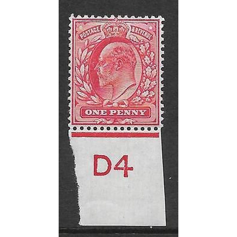 Sg 220 1d Scarlet Control D4 Imperf De La Rue UNMOUNTED MINT