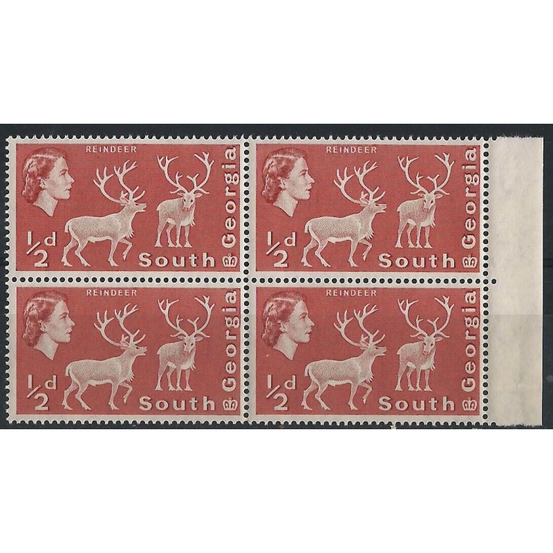 South Georgia Sg 1 - d. - red Reindeer Blk x 4 MNH