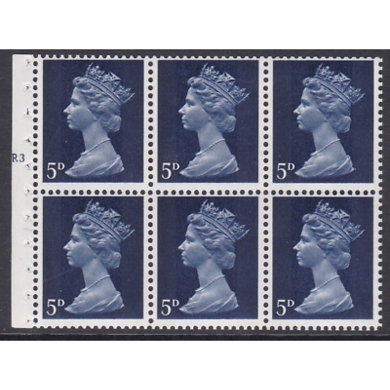 UB19 5d Pre-decimal Machin Booklet pane R3 no dot UNMOUNTED MINT MNH