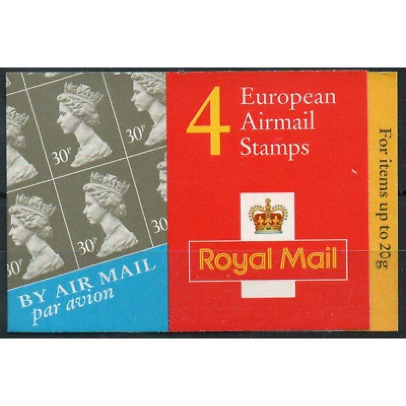 GGA1 4 x European Airmail stamps (30p) Barcode Booklet complete - Cylinder W2