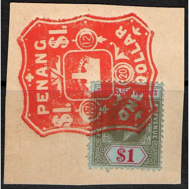 Straits Settlements -  green and red fiscally used